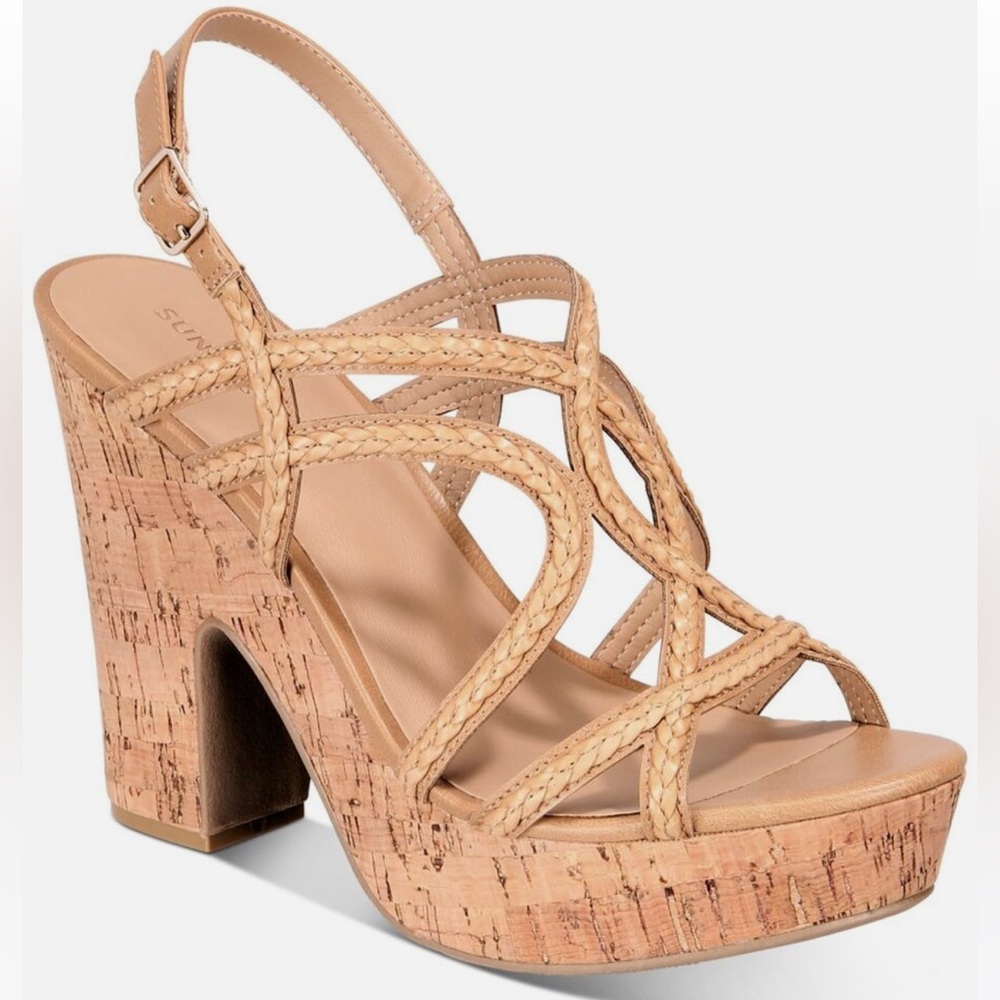 SUN + STONE Womens Platform Cork Nadiya Round Toe Block Heel Sandals
